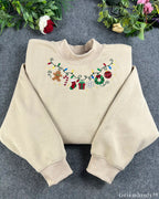 Christmas Garland Holiday Icons Embroidered Mock-Neck Sweatshirt