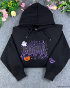 Spooky Dripping Mama Ghost Pumpkin Embroidered Black Pullover Hoodie