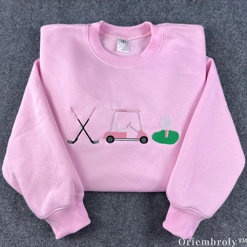 Preppy Golf Embroidered Sweatshirt – Pink Old Money Country Club Crewneck