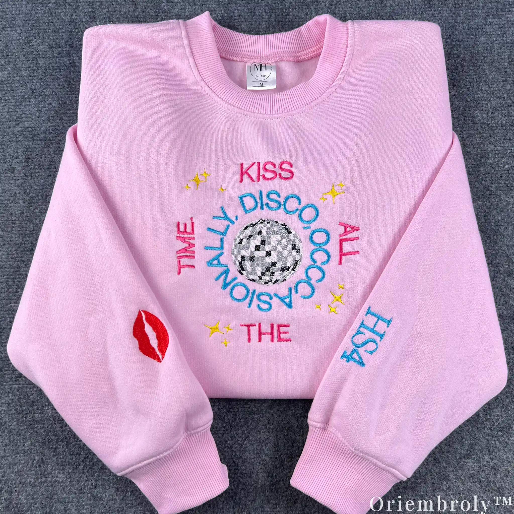 Harry Styles HS4 Disco Ball Embroidered Sweatshirt – Pink Retro Preppy Crewneck