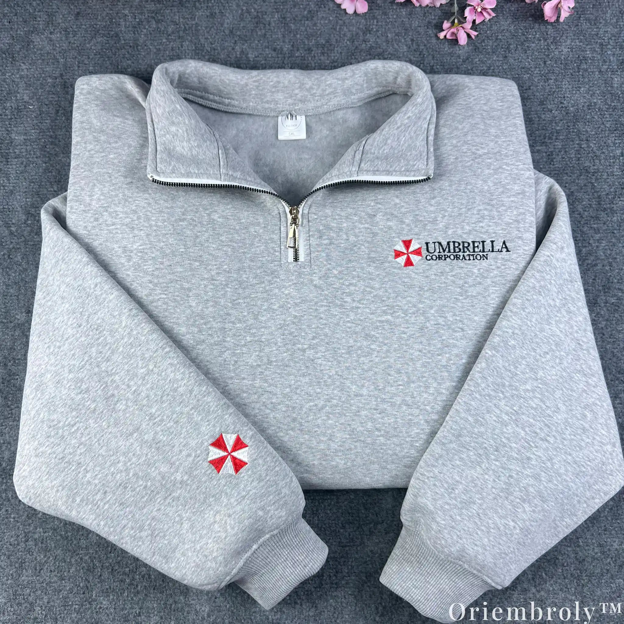 Resident Evil Umbrella Corporation Embroidered Quarter Zip Pullover – Gamer Sweatshirt