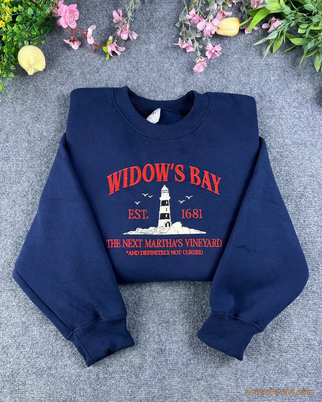 Widow's Bay Lighthouse Cursed Coastal Mystery Embroidered Navy Sweatshirt