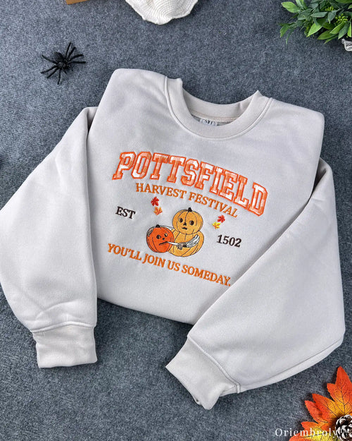 Pumpkin Harvest Festival Embroidered Crewneck Sweatshirt, Vintage Halloween Autumn Design