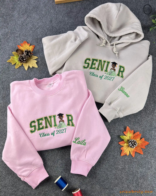 Personalized Senior 2027 Embroidered Sweatshirt – Custom Class of 2027 Graduation Crewneck, Name Sleeve Gift
