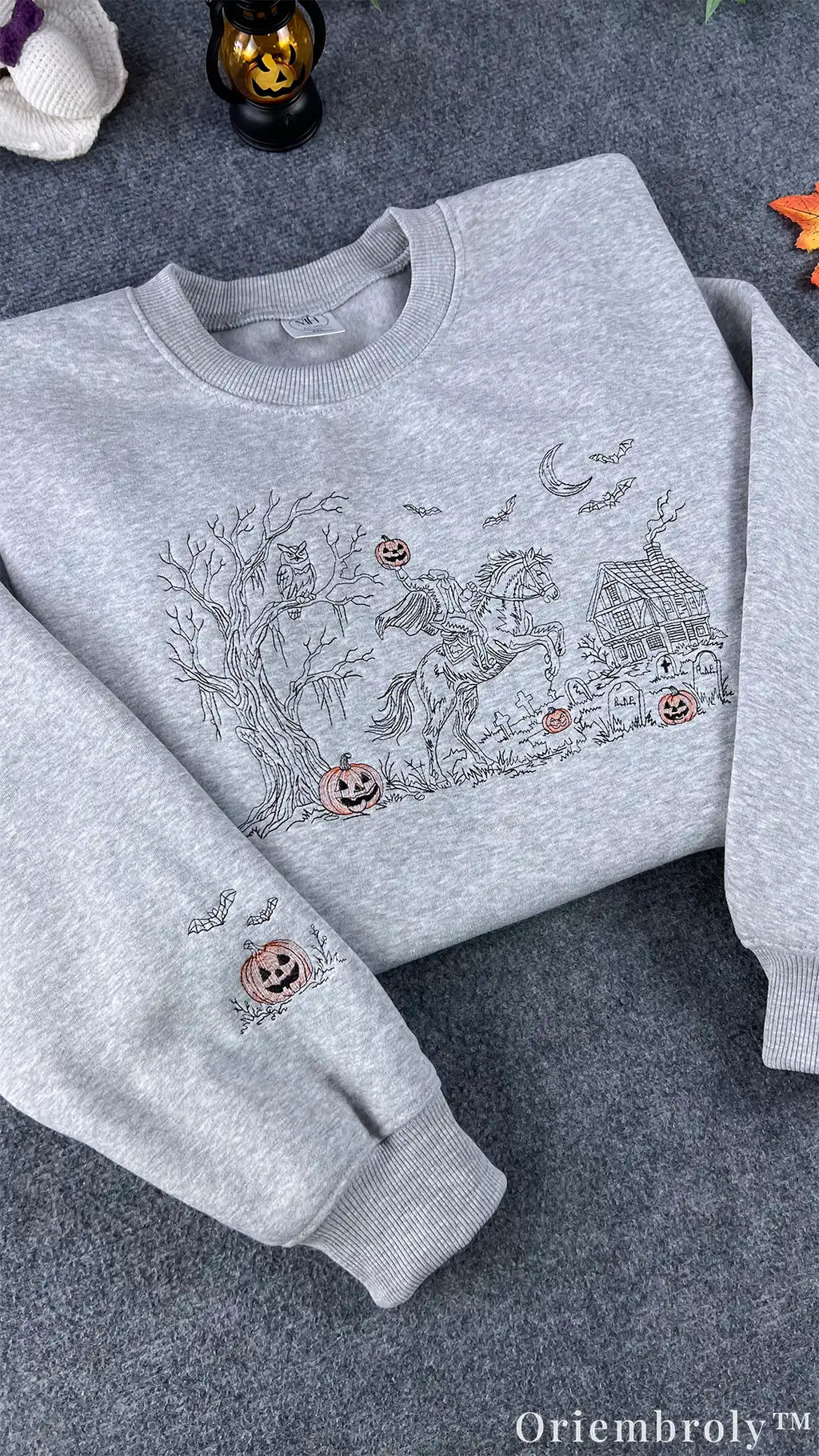 Headless Horseman Embroidered Sweatshirt – Sleepy Hollow Halloween Crewneck, Vintage Pumpkin Ghost Story Pullover