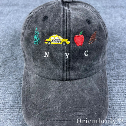 NYC Icons Embroidered Vintage Washed Dad Hat – New York Aesthetic Minimal Statement Cap