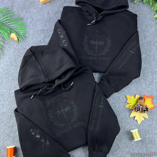 Riders Quadrant Shadow Embroidered Hoodie – Dragon War College Tone-on-Tone Sweatshirt – Book Lover Gift
