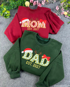 Festive Gingham Plaid Mom and Dad Christmas Embroidered Sweatshirt Set