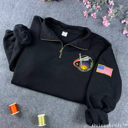 Project Hail Mary Embroidered Quarter Zip – NASA Style Mission Patch Sci-Fi Pullover