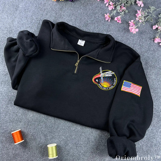 Project Hail Mary Embroidered Quarter Zip – NASA Style Mission Patch Sci-Fi Pullover