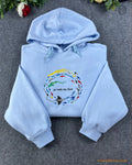 Go With The Flow Marine Life Sea Turtle Manta Ray Embroidered Light Blue Hoodie