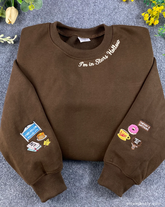 Vintage Fall Embroidered Crewneck Sweatshirt – Cozy Small-Town TV-Inspired Design