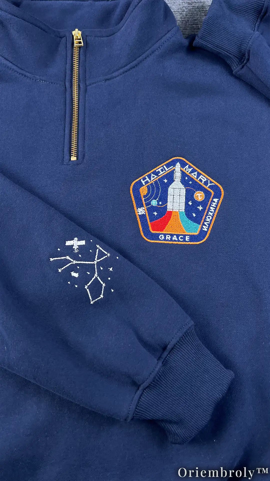 Space Mission Reader Embroidered Sweatshirt | Sci-Fi Book Lover Fleece Crewneck