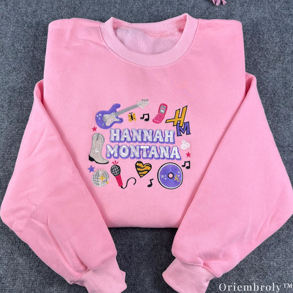Hannah Montana Embroidered Sweatshirt – Y2K Vintage Pink Pop Star Crewneck