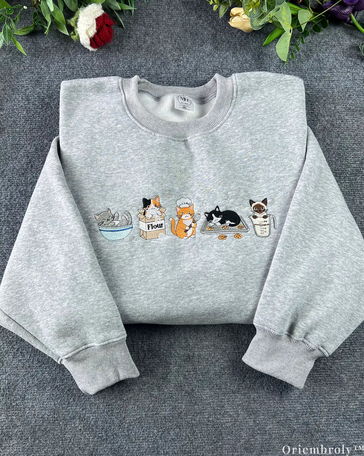 Baking Cats Culinary Ingredients Embroidered Crewneck Sweatshirt