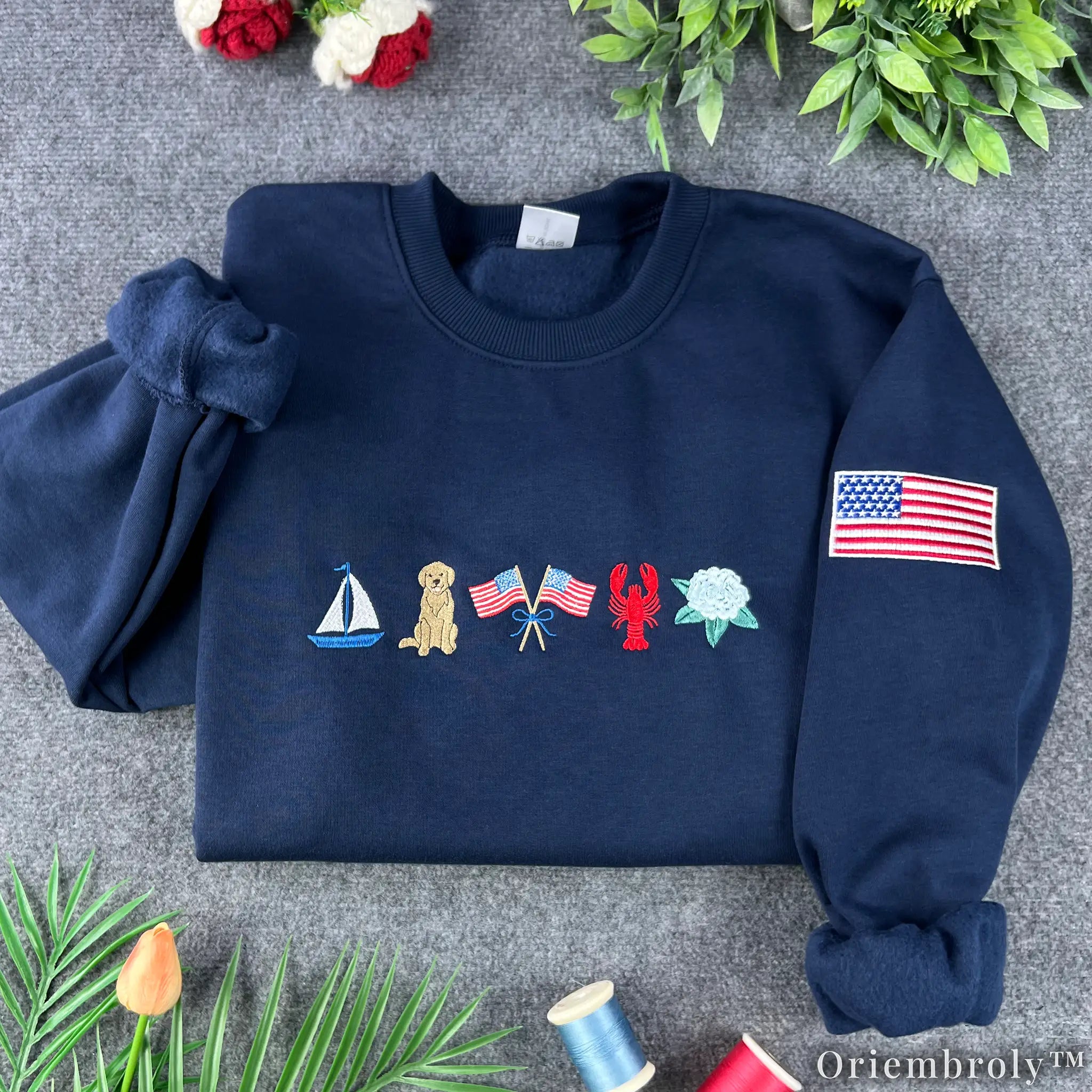 New England Coastal Embroidered Sweatshirt – Vintage Old Money Crewneck