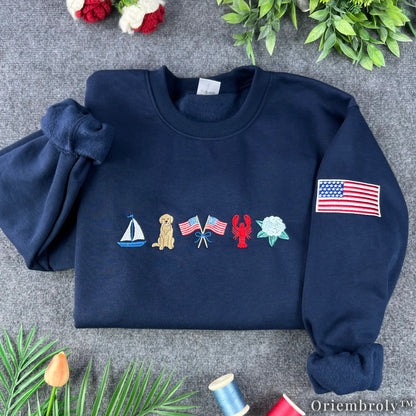 New England Coastal Embroidered Sweatshirt – Vintage Old Money Crewneck