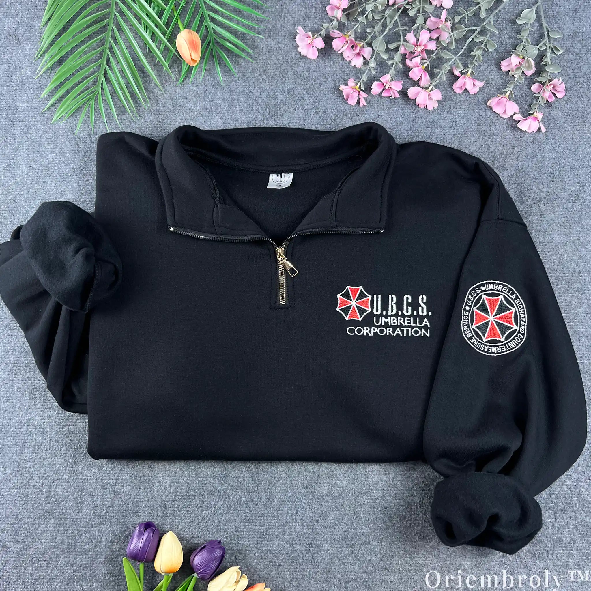 Resident Evil Umbrella Corp UBCS Embroidered Quarter Zip – Biohazard Tactical Pullover