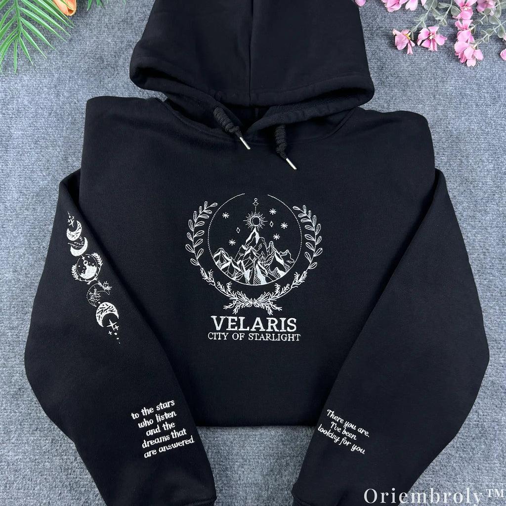 Velaris City of Starlight Embroidered Hoodie – ACOTAR Night Court Bookish Sweatshirt