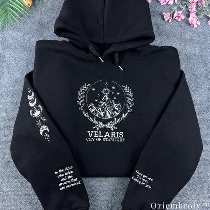 Velaris City of Starlight Embroidered Hoodie – ACOTAR Night Court Bookish Sweatshirt