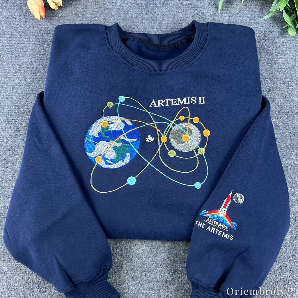 NASA Artemis II Embroidered Sweatshirt – Vintage Space Mission Crewneck