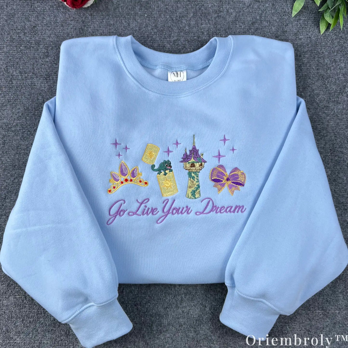 Tangled Rapunzel Embroidered Sweatshirt – Go Live Your Dream Pastel Princess Crewneck