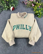 Philly Game Day Varsity Applique Embroidered Light Grey Mock Neck Sweatshirt