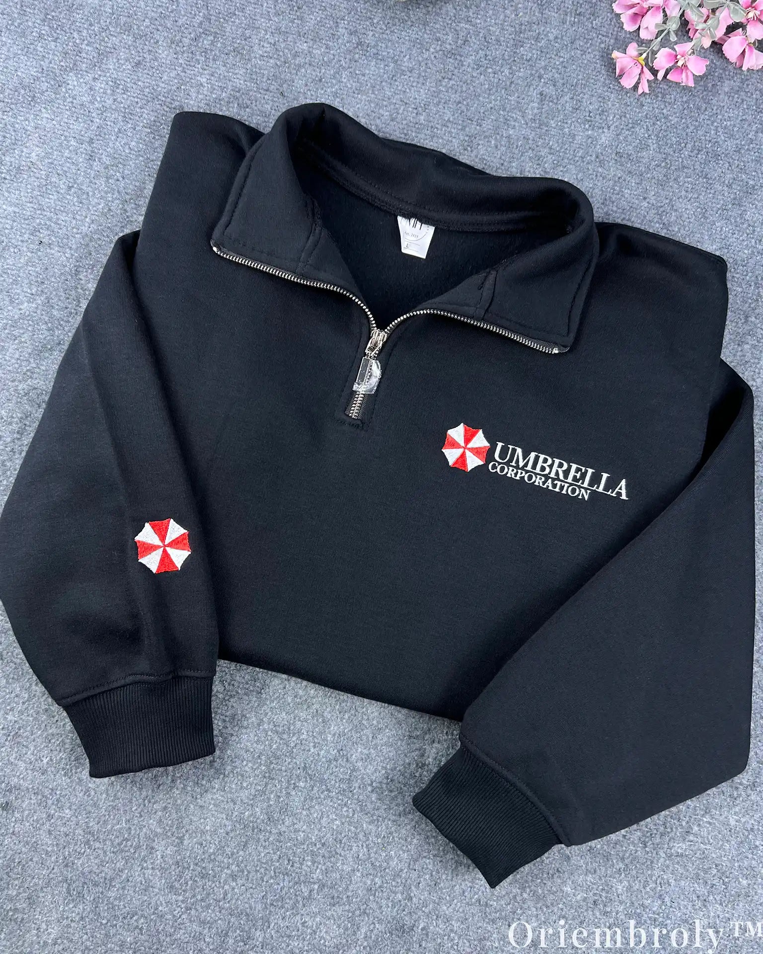 Resident Evil Umbrella Corporation Embroidered Quarter Zip Pullover – Gamer Sweatshirt