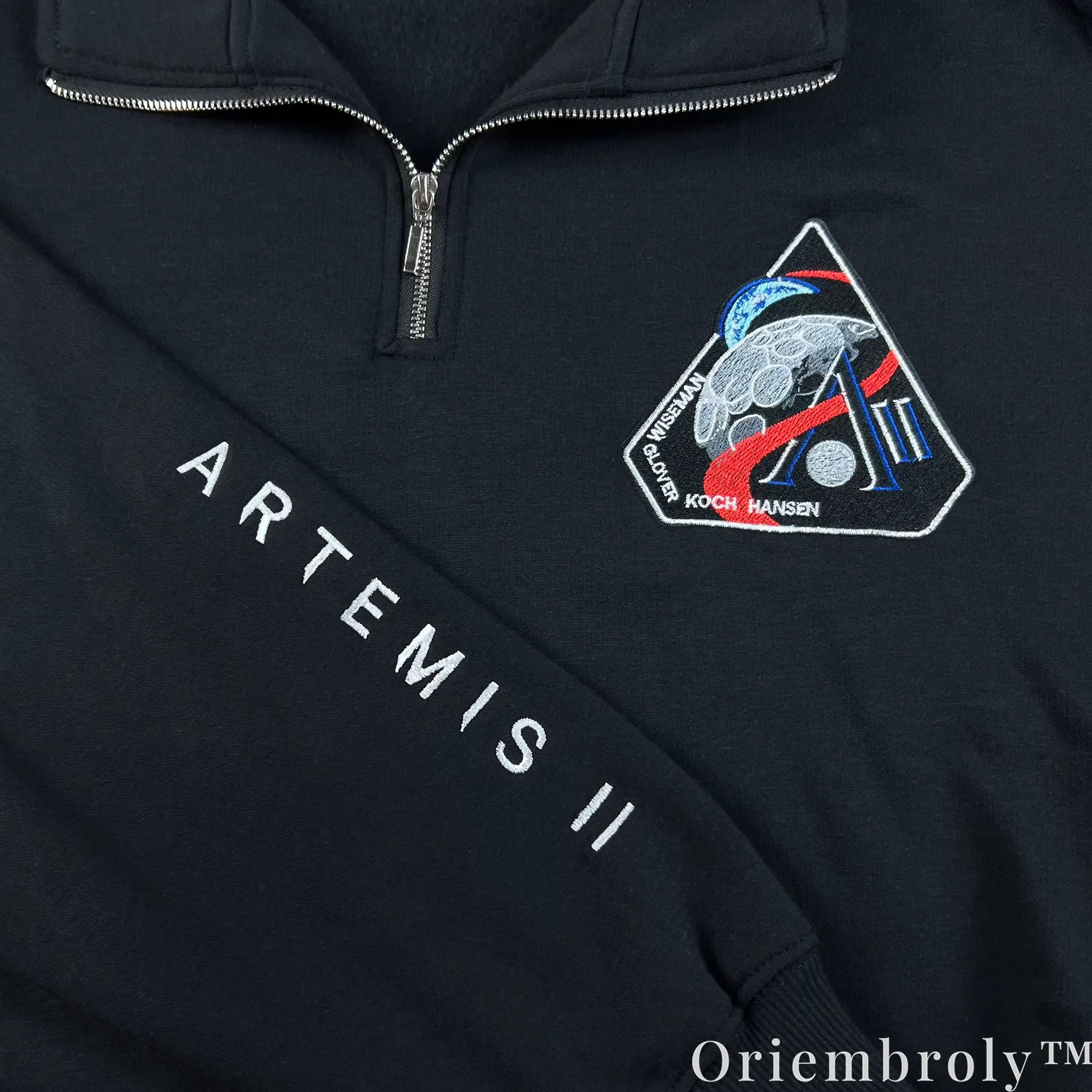 NASA Artemis II Embroidered Quarter Zip – Space Mission Pullover Sweatshirt