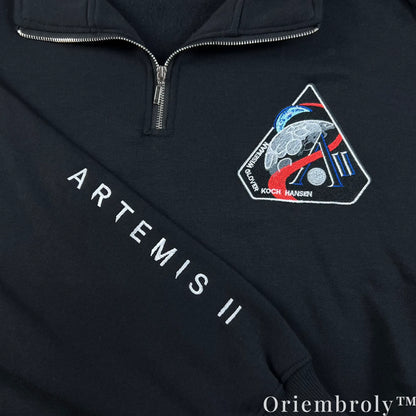 NASA Artemis II Embroidered Quarter Zip – Space Mission Pullover Sweatshirt