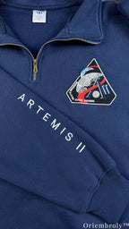 NASA Artemis II Embroidered Quarter Zip – Space Mission Pullover Sweatshirt