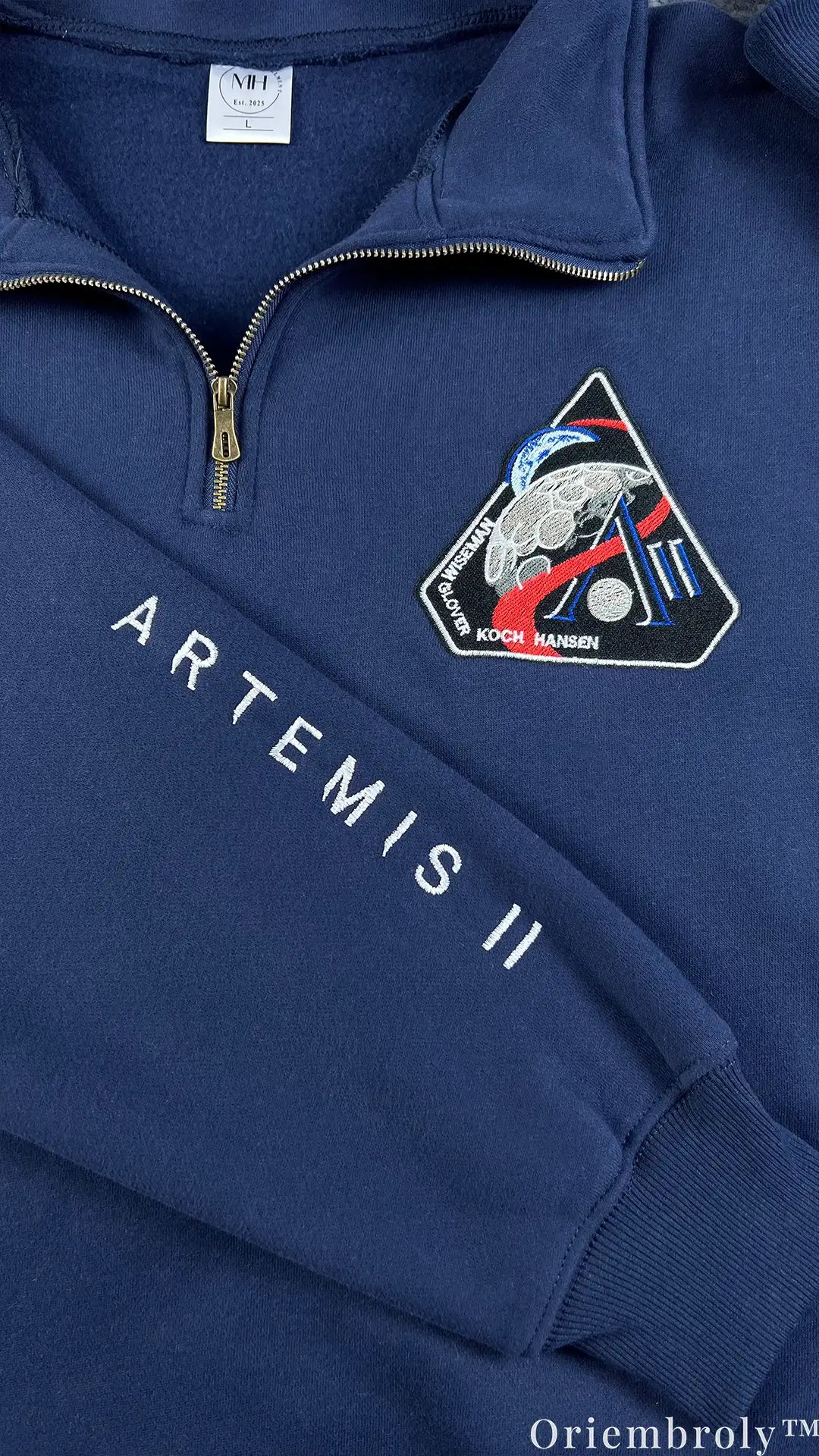 NASA Artemis II Embroidered Quarter Zip – Space Mission Pullover Sweatshirt