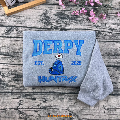 Derpy Huntrx Embroidered Sweatshirt, Derpy Cat Sweater EST. 2025, Funny Embroidery Unisex Pullover