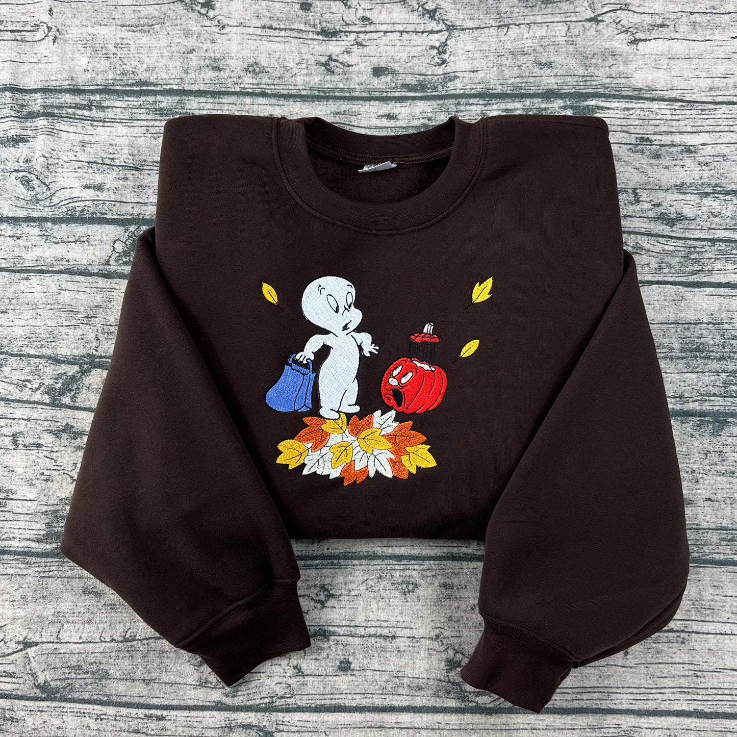 Cute Spooky Pumpkin Embroidery Sweatshirt – Autumn Halloween Merch