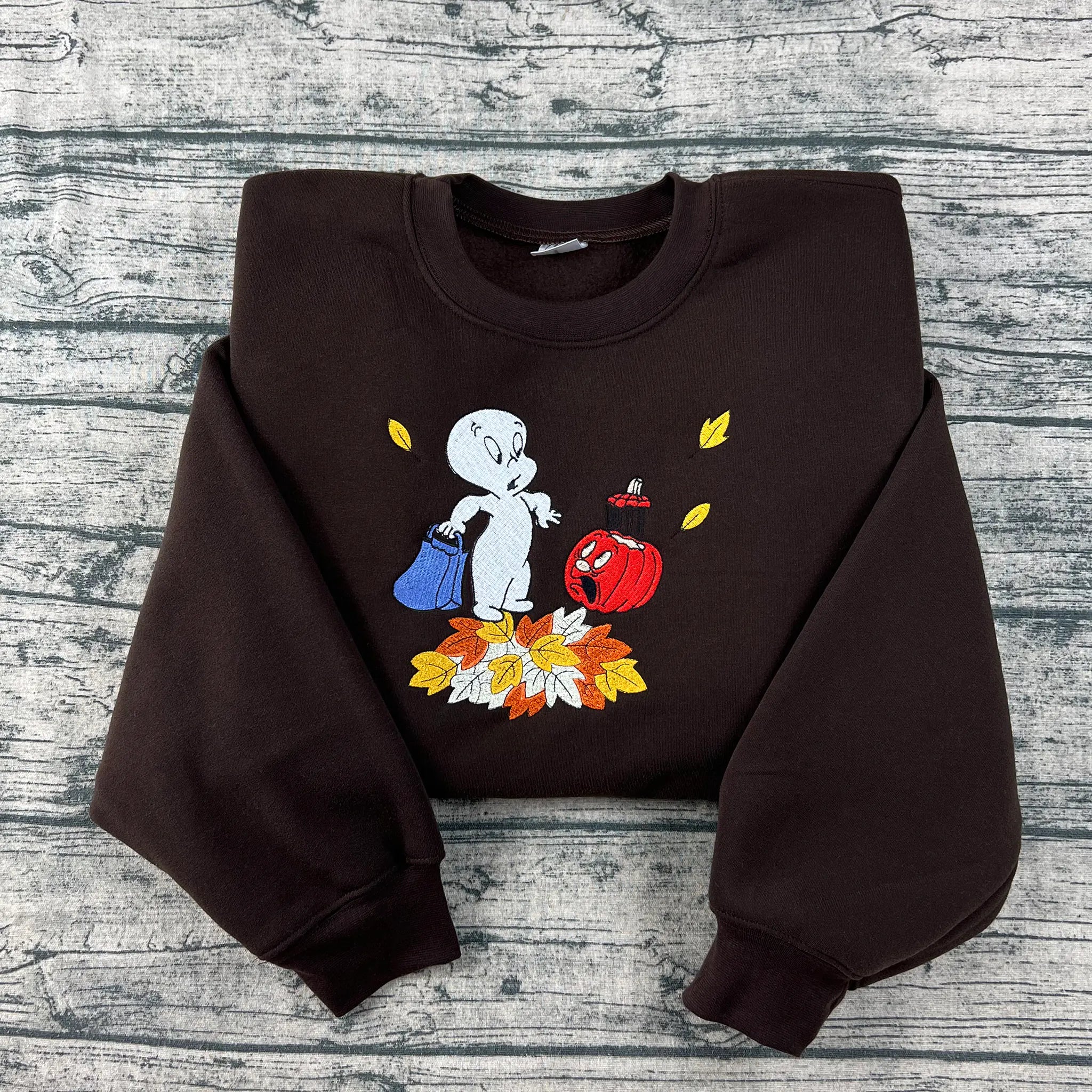 Cute Spooky Pumpkin Embroidery Sweatshirt – Autumn Halloween Merch
