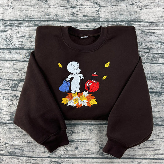 Cute Spooky Pumpkin Embroidery Sweatshirt – Autumn Halloween Merch