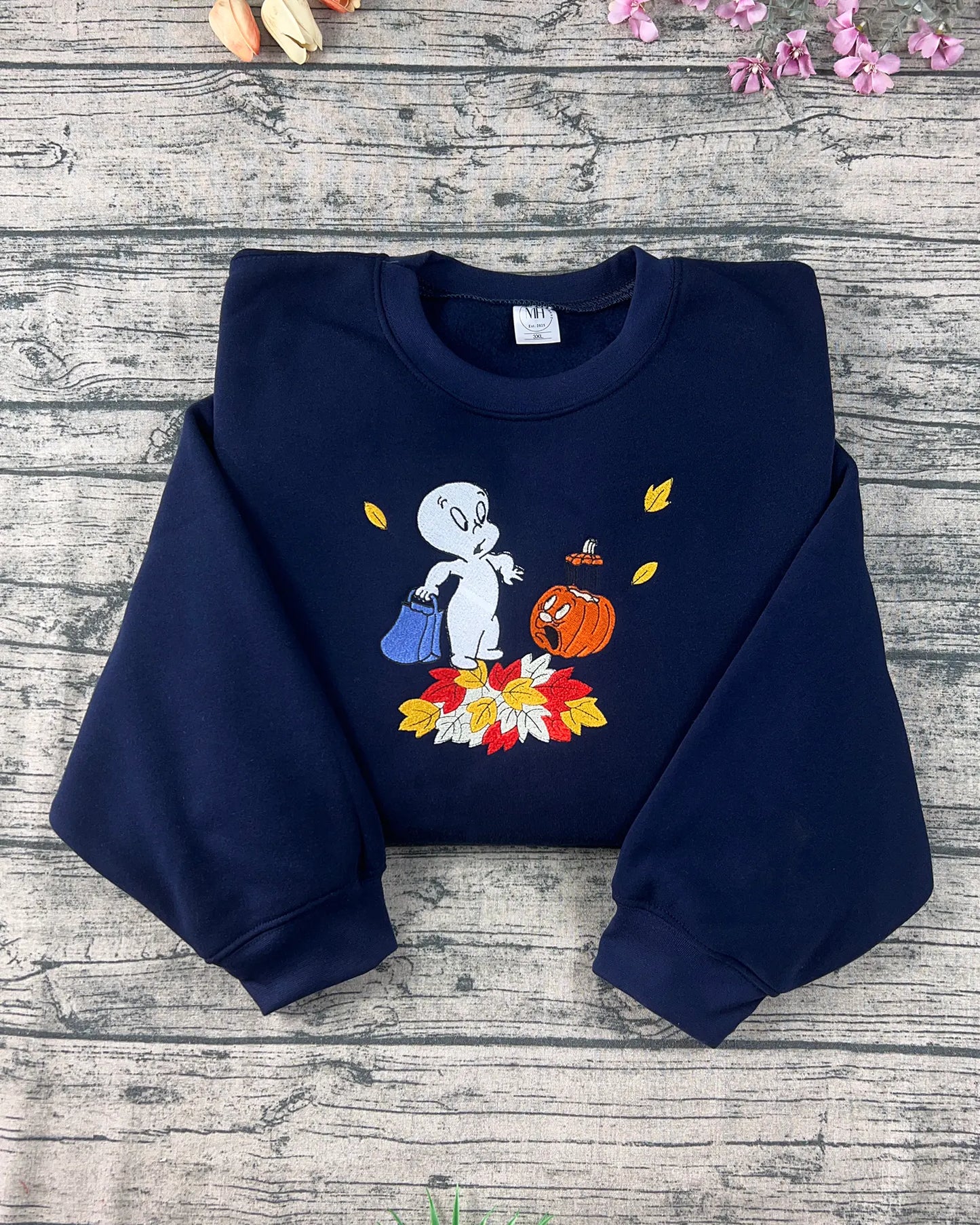 Cute Spooky Pumpkin Embroidery Sweatshirt – Autumn Halloween Merch