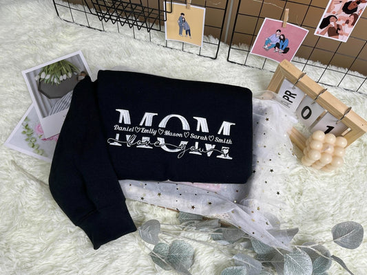 Mom Sweatshirt with Kid Names, Custom Embroider Mom Sweatshirt