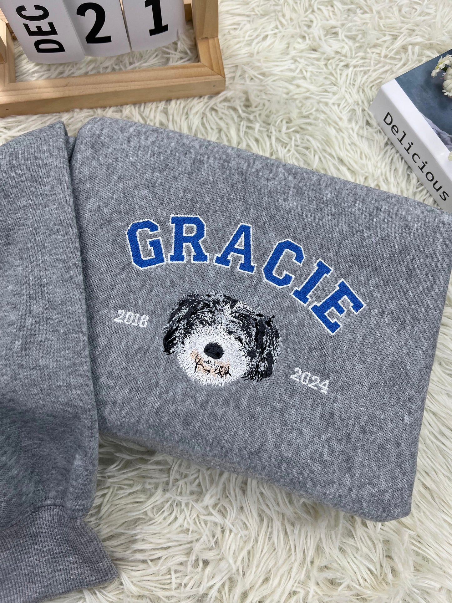 Custom Embroidered Sweatshirt with "GRACIE" Pet Portrait