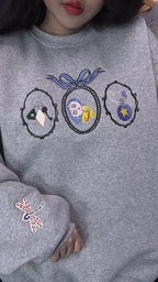Coraline Embroidered Sweatshirt – Fantasy Keys, Coraline Doll, Cat & Dragonfly Embroidery, Spooky Cute Movie Merch Crewneck