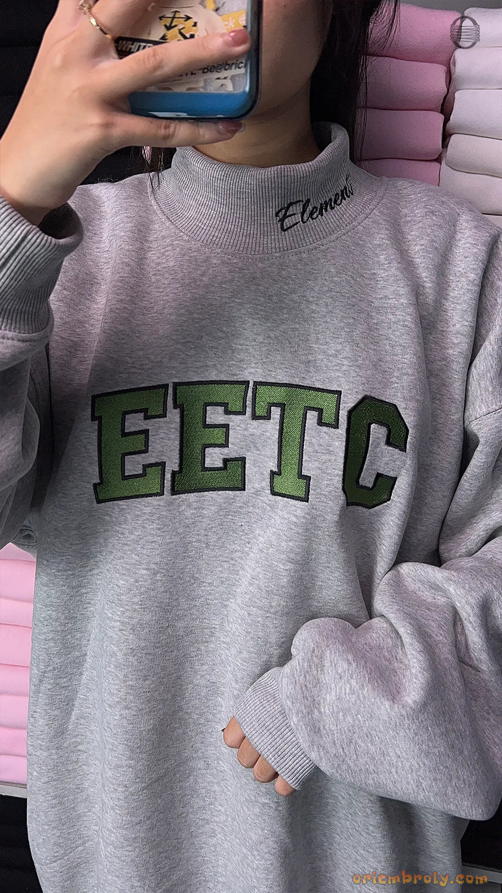 Custom Arched Varsity Collegiate Embroidered Oversized Mock Neck Sweatshirt