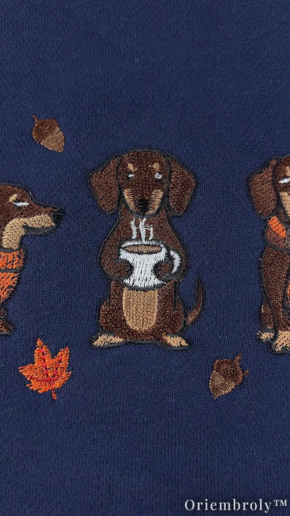 Cozy Dachshund Embroidered Sweatshirt – Autumn Wiener Dog Unisex Fleece Crewneck