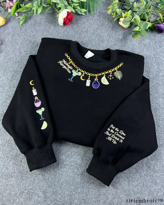 Midnight Margaritas Magic Charm Necklace Embroidered Black Sweatshirt