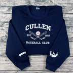 Cullen Baseball Embroidered Sweatshirt | Twilight Inspired Vampire Sweatshirt | Team Edward, Team Jacob | Vampire Fang Sleeve Detail