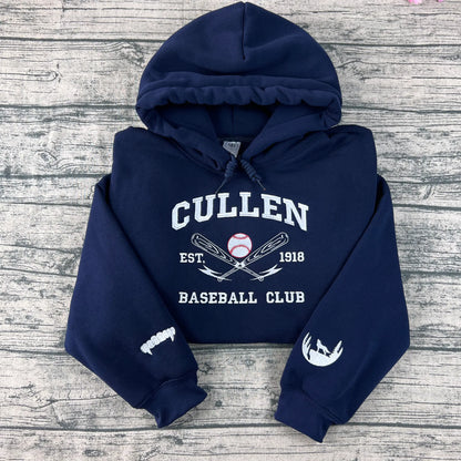 Cullen Baseball Embroidered Sweatshirt | Twilight Inspired Vampire Sweatshirt | Team Edward, Team Jacob | Vampire Fang Sleeve Detail