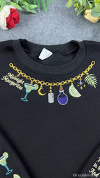 Midnight Margaritas Magic Charm Necklace Embroidered Black Sweatshirt