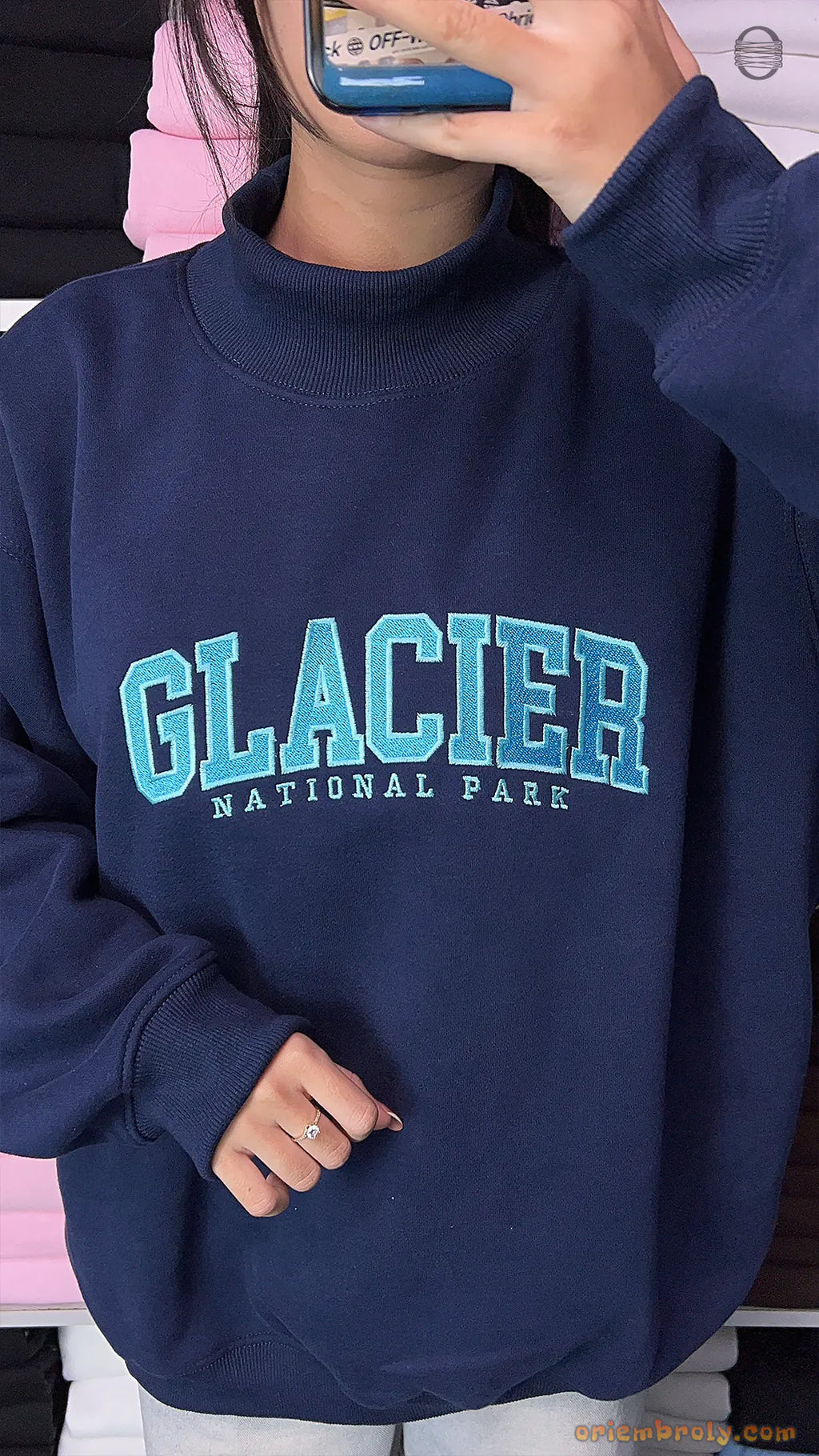Custom Arched Varsity Collegiate Embroidered Oversized Mock Neck Sweatshirt