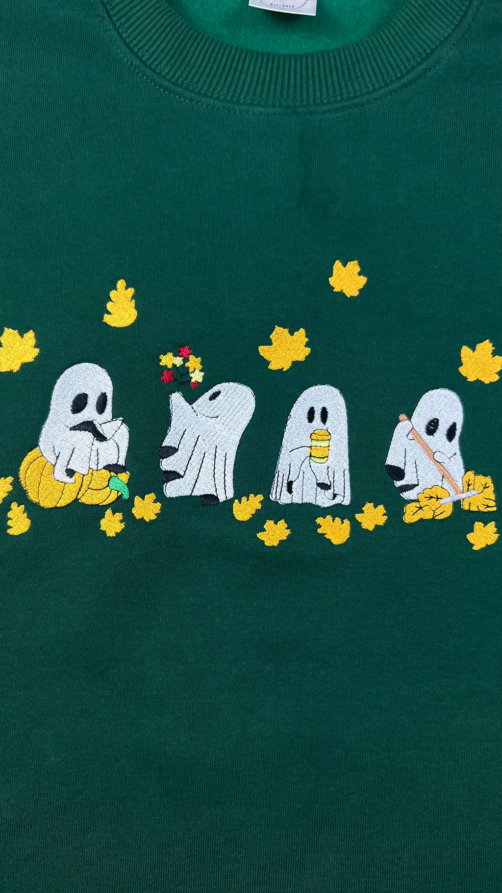 Summerween Ghost Embroidered Sweatshirt – Custom Halloween Spooky Leaves Shirt, Fall Autumn Vibes Sweater