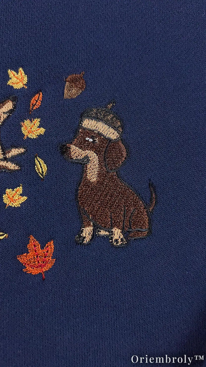 Cozy Dachshund Embroidered Sweatshirt – Autumn Wiener Dog Unisex Fleece Crewneck