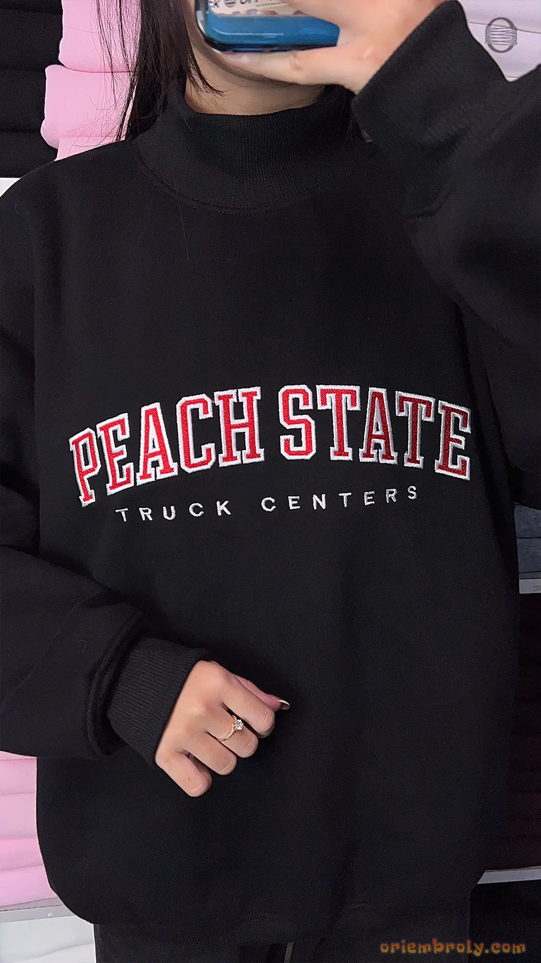 Custom Arched Varsity Collegiate Embroidered Oversized Mock Neck Sweatshirt